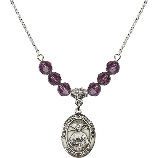 Sterling Silver Saint Catherine Laboure Birthstone Necklace with Amethyst Beads - 8021