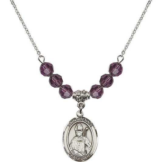 Sterling Silver Saint Dennis Birthstone Necklace with Amethyst Beads - 8025