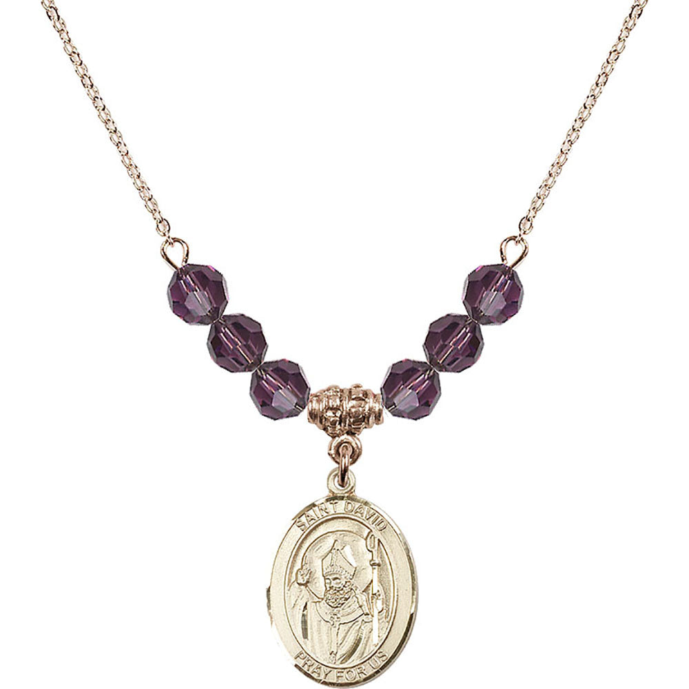 14kt Gold Filled Saint David of Wales Birthstone Necklace with Amethyst Beads - 8027