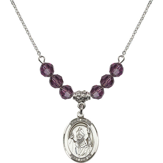 Sterling Silver Saint David of Wales Birthstone Necklace with Amethyst Beads - 8027