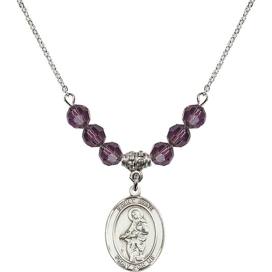 Sterling Silver Saint Jane of Valois Birthstone Necklace with Amethyst Beads - 8029