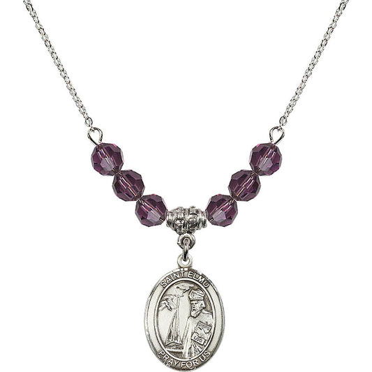 Sterling Silver Saint Elmo Birthstone Necklace with Amethyst Beads - 8031