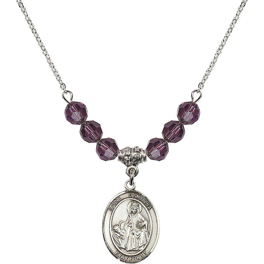 Sterling Silver Saint Dymphna Birthstone Necklace with Amethyst Beads - 8032