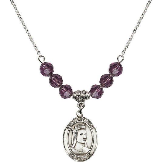 Sterling Silver Saint Elizabeth of Hungary Birthstone Necklace with Amethyst Beads - 8033