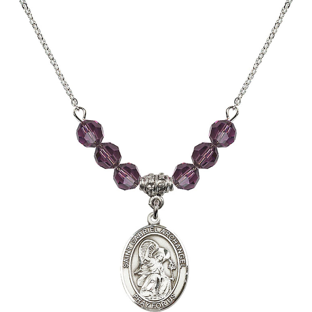 Sterling Silver Saint Gabriel the Archangel Birthstone Necklace with Amethyst Beads - 8039