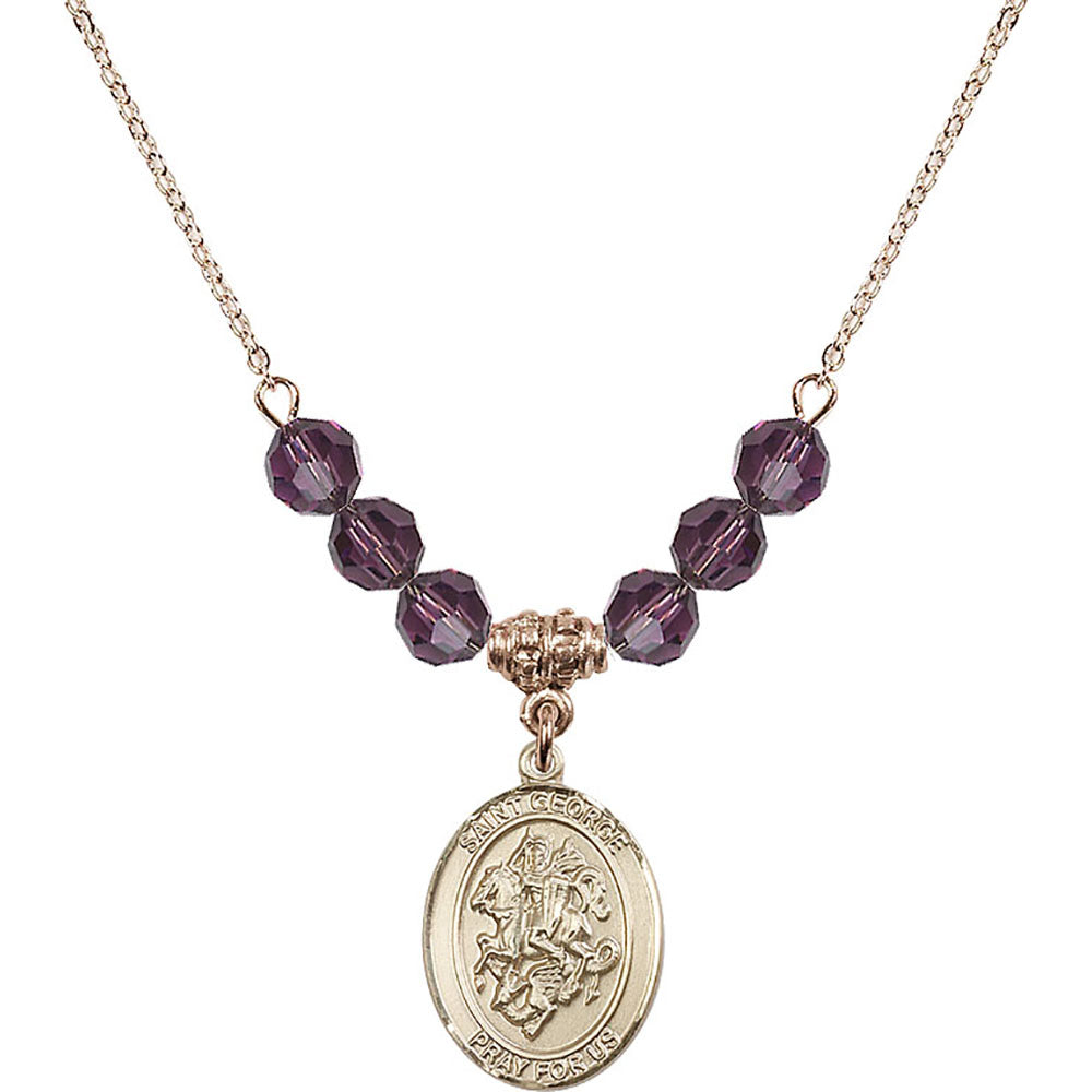 14kt Gold Filled Saint George Birthstone Necklace with Amethyst Beads - 8040