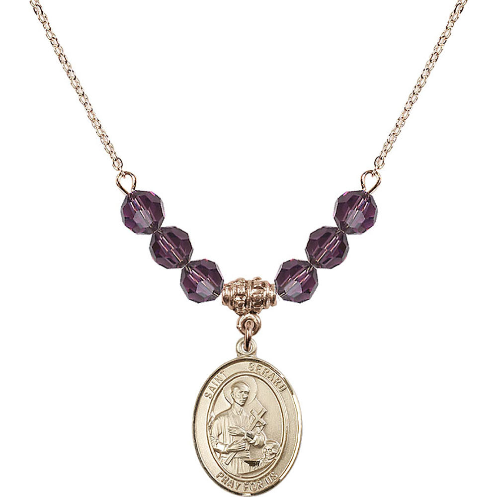14kt Gold Filled Saint Gerard Majella Birthstone Necklace with Amethyst Beads - 8042