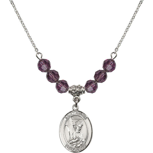 Sterling Silver Saint Helen Birthstone Necklace with Amethyst Beads - 8043