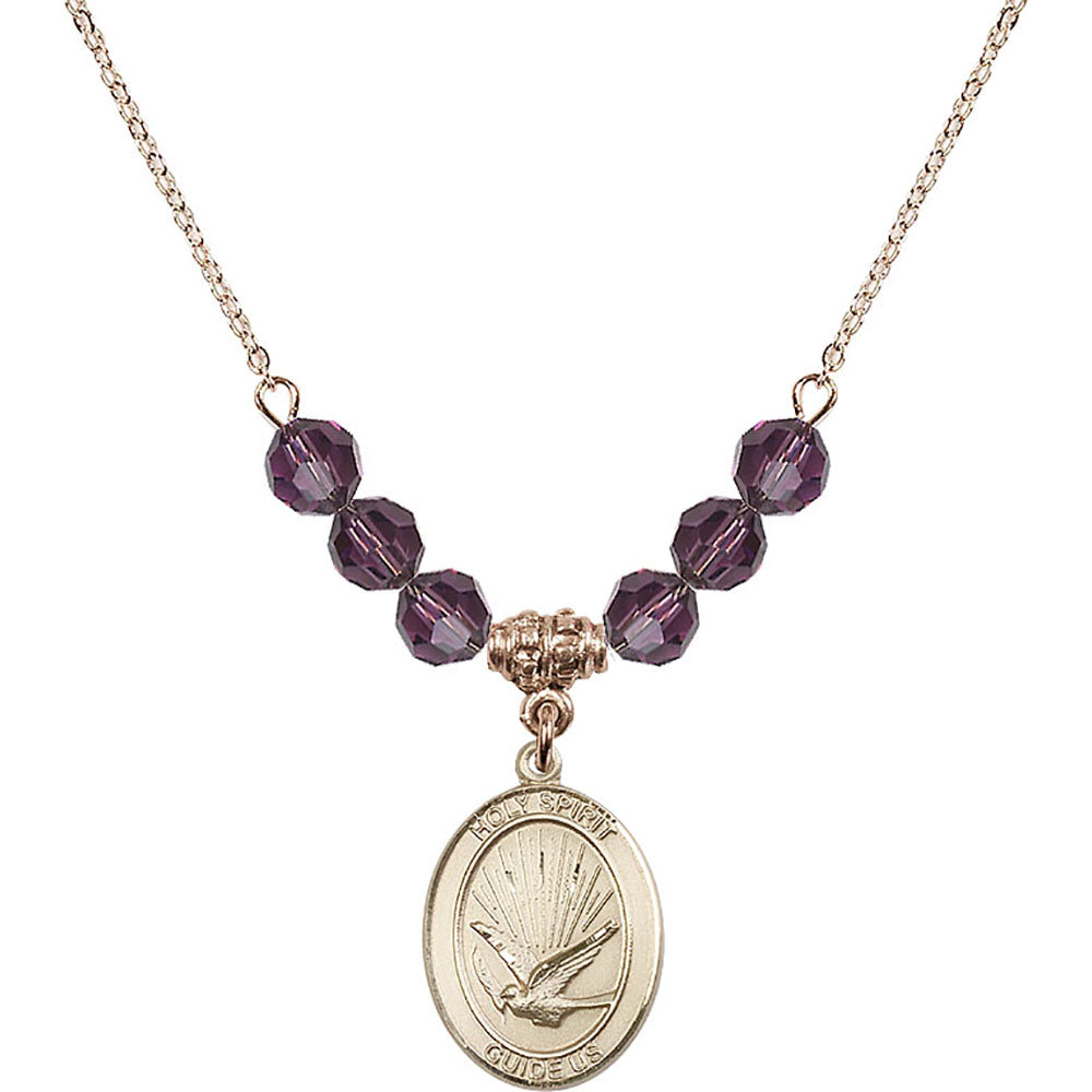14kt Gold Filled Holy Spirit Birthstone Necklace with Amethyst Beads - 8044