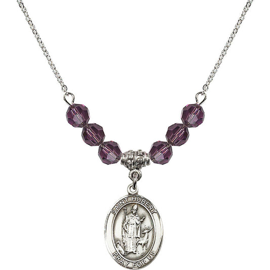 Sterling Silver Saint Hubert of Liege Birthstone Necklace with Amethyst Beads - 8045