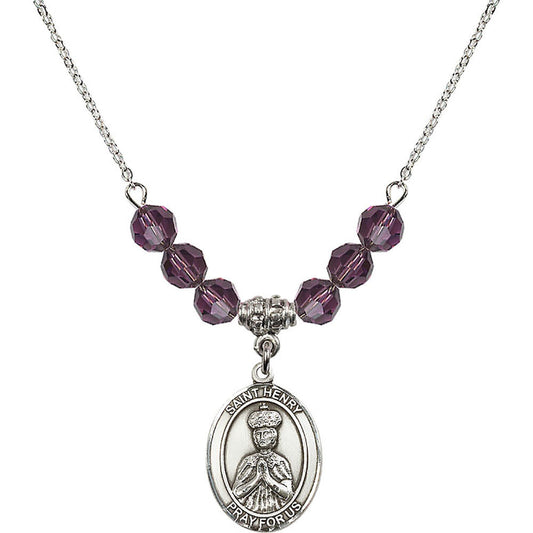 Sterling Silver Saint Henry II Birthstone Necklace with Amethyst Beads - 8046
