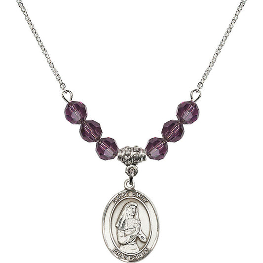 Sterling Silver Saint Emily de Vialar Birthstone Necklace with Amethyst Beads - 8047