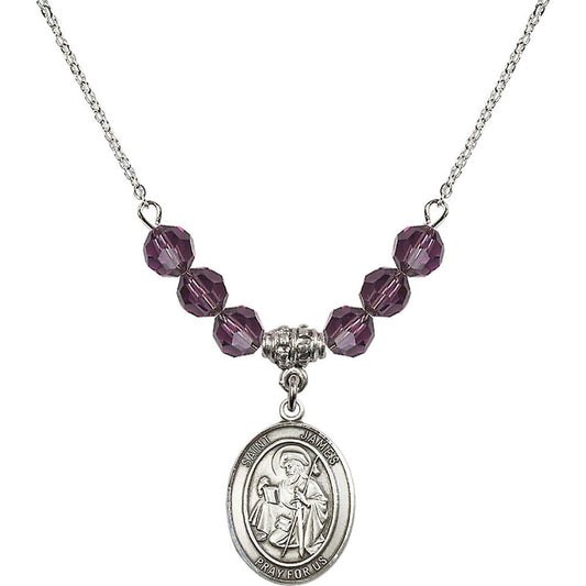 Sterling Silver Saint James the Greater Birthstone Necklace with Amethyst Beads - 8050