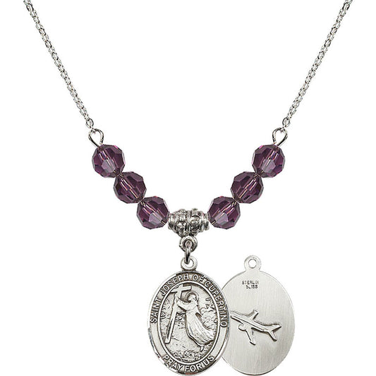 Sterling Silver Saint Joseph of Cupertino Birthstone Necklace with Amethyst Beads - 8057