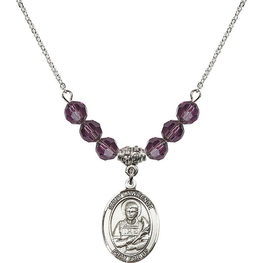 Sterling Silver Saint Lawrence Birthstone Necklace with Amethyst Beads - 8063