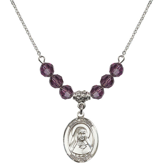 Sterling Silver Saint Louise de Marillac Birthstone Necklace with Amethyst Beads - 8064