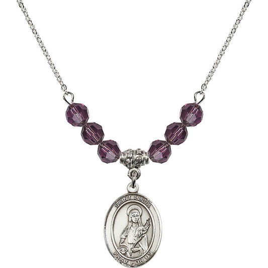Sterling Silver Saint Lucia of Syracuse Birthstone Necklace with Amethyst Beads - 8065