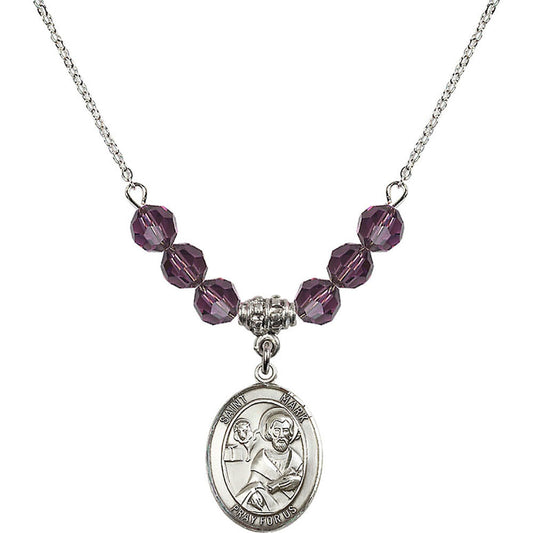 Sterling Silver Saint Mark the Evangelist Birthstone Necklace with Amethyst Beads - 8070