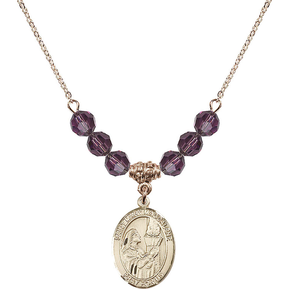 14kt Gold Filled Saint Mary Magdalene Birthstone Necklace with Amethyst Beads - 8071