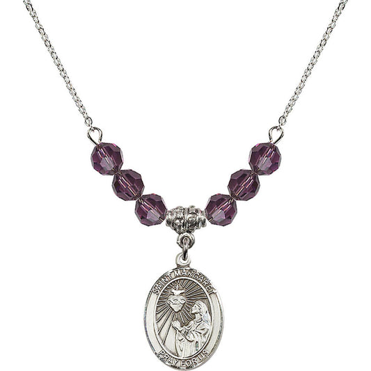 Sterling Silver Saint Margaret Mary Alacoque Birthstone Necklace with Amethyst Beads - 8072