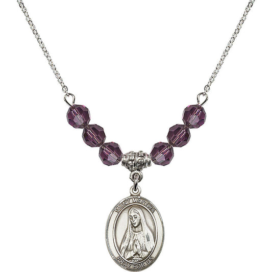 Sterling Silver Saint Martha Birthstone Necklace with Amethyst Beads - 8075