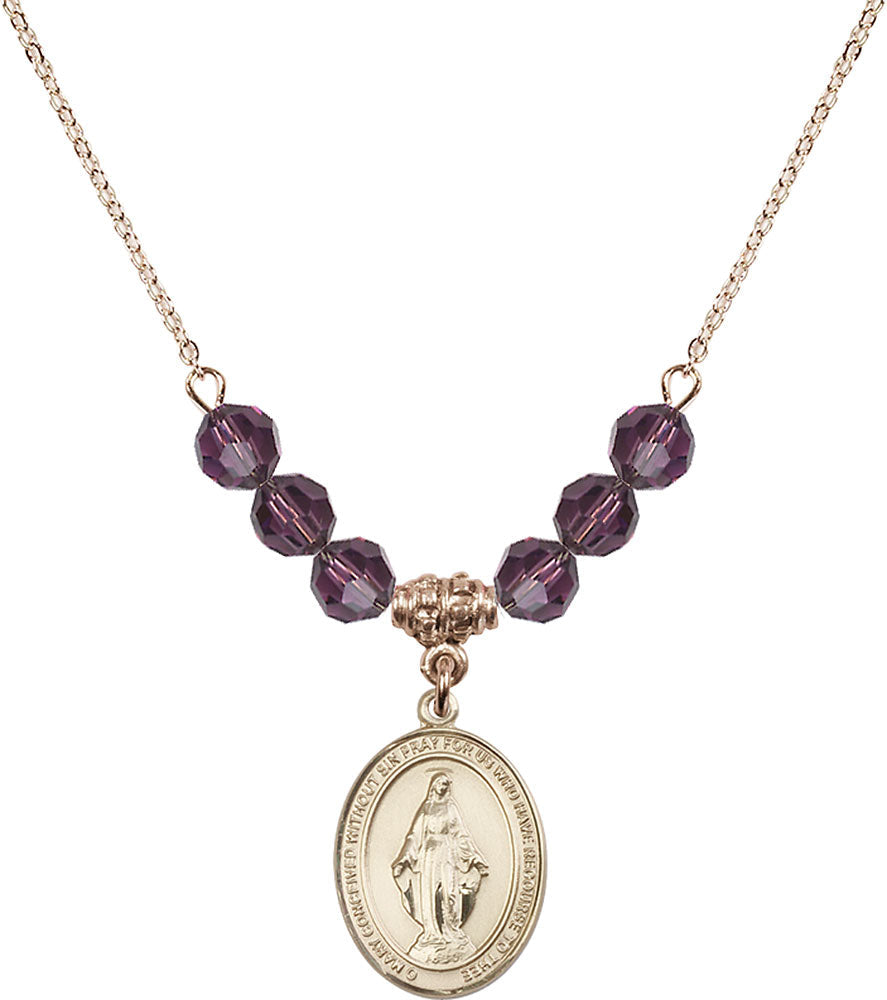 14kt Gold Filled Miraculous Birthstone Necklace with Amethyst Beads - 8078
