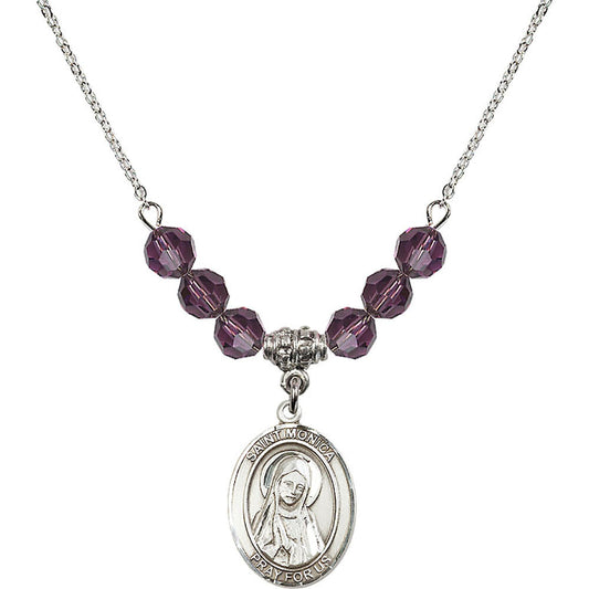 Sterling Silver Saint Monica Birthstone Necklace with Amethyst Beads - 8079