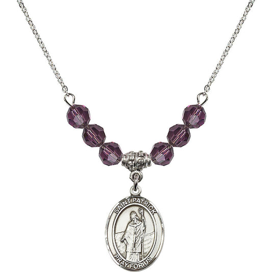 Sterling Silver Saint Patrick Birthstone Necklace with Amethyst Beads - 8084