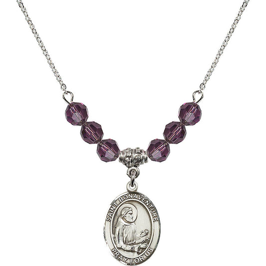 Sterling Silver Saint Bonaventure Birthstone Necklace with Amethyst Beads - 8085