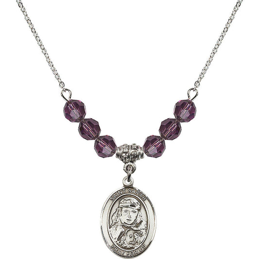 Sterling Silver Saint Sarah Birthstone Necklace with Amethyst Beads - 8097