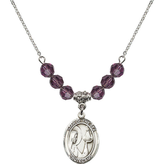 Sterling Silver Our Lady Star of the Sea Birthstone Necklace with Amethyst Beads - 8101