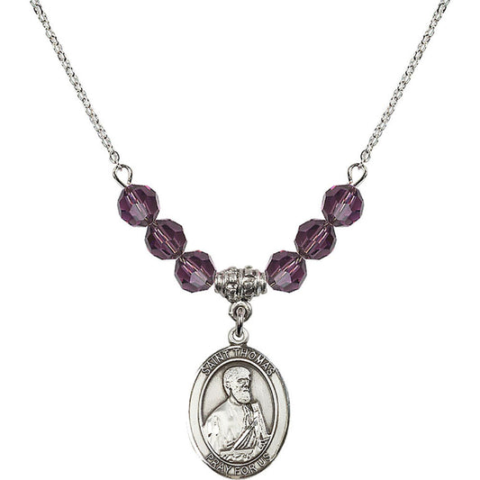 Sterling Silver Saint Thomas the Apostle Birthstone Necklace with Amethyst Beads - 8107