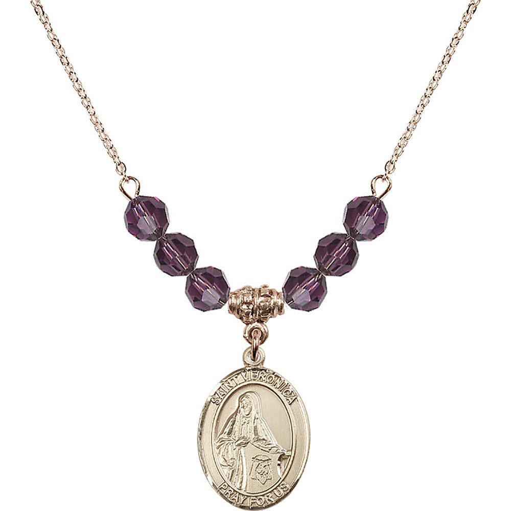 14kt Gold Filled Saint Veronica Birthstone Necklace with Amethyst Beads - 8110