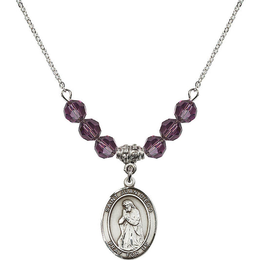 Sterling Silver Saint Juan Diego Birthstone Necklace with Amethyst Beads - 8111