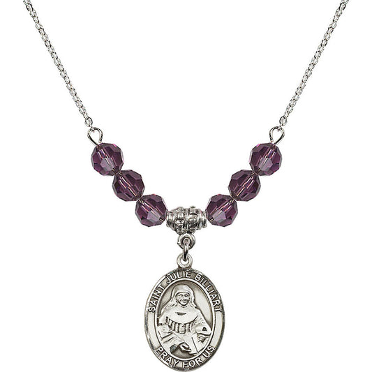Sterling Silver Saint Julie Billiart Birthstone Necklace with Amethyst Beads - 8117