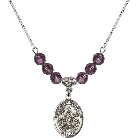 Sterling Silver Lord Is My Shepherd Birthstone Necklace with Amethyst Beads - 8119