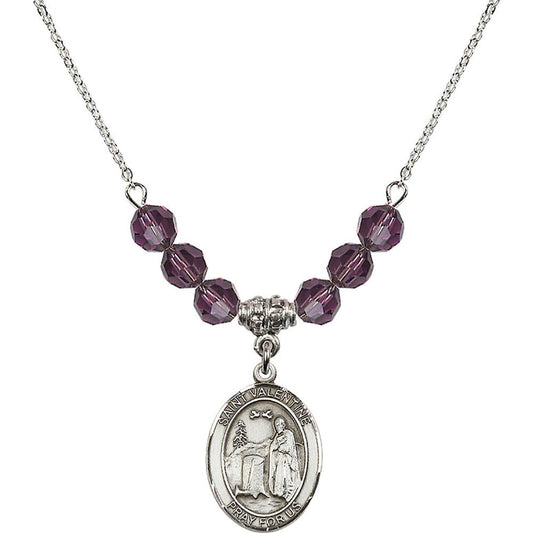 Sterling Silver Saint Valentine of Rome Birthstone Necklace with Amethyst Beads - 8121