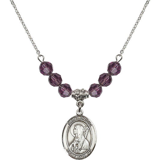 Sterling Silver Saint Brigid of Ireland Birthstone Necklace with Amethyst Beads - 8123