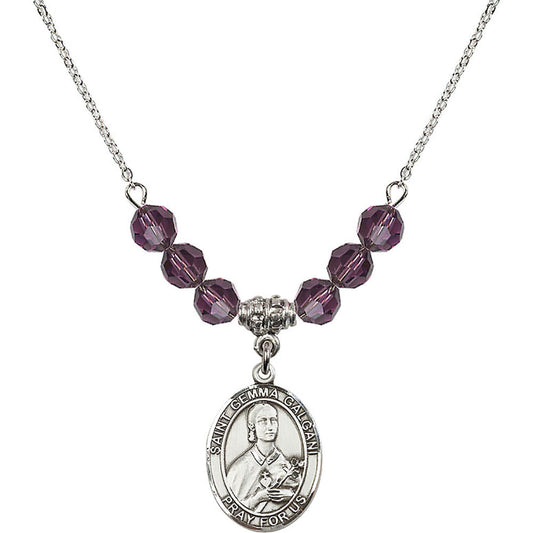 Sterling Silver Saint Gemma Galgani Birthstone Necklace with Amethyst Beads - 8130
