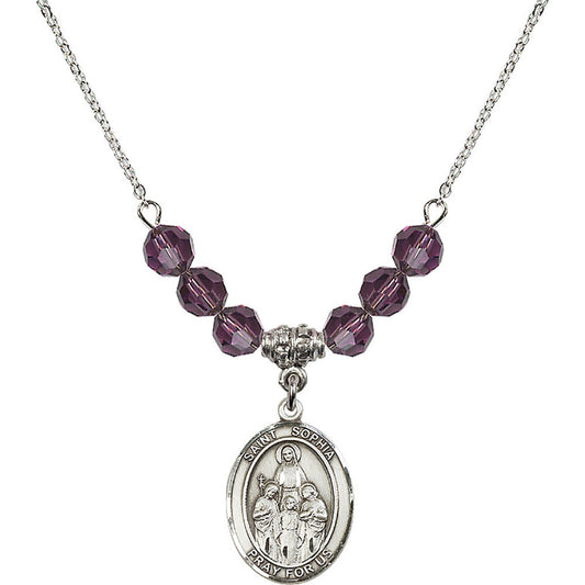 Sterling Silver Saint Sophia Birthstone Necklace with Amethyst Beads - 8136
