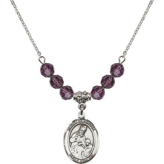 Sterling Silver Saint Ambrose Birthstone Necklace with Amethyst Beads - 8137