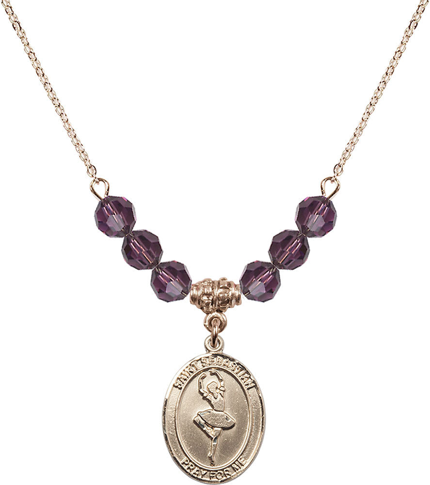 14kt Gold Filled Saint Sebastian/Dance Birthstone Necklace with Amethyst Beads - 8173