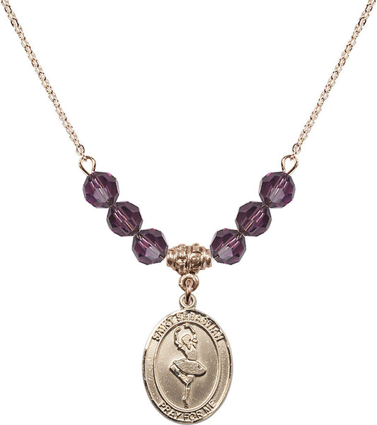 14kt Gold Filled Saint Sebastian/Dance Birthstone Necklace with Amethyst Beads - 8173