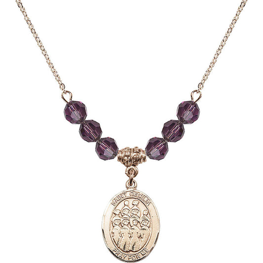 14kt Gold Filled Saint Cecilia / Choir Birthstone Necklace with Amethyst Beads - 8180
