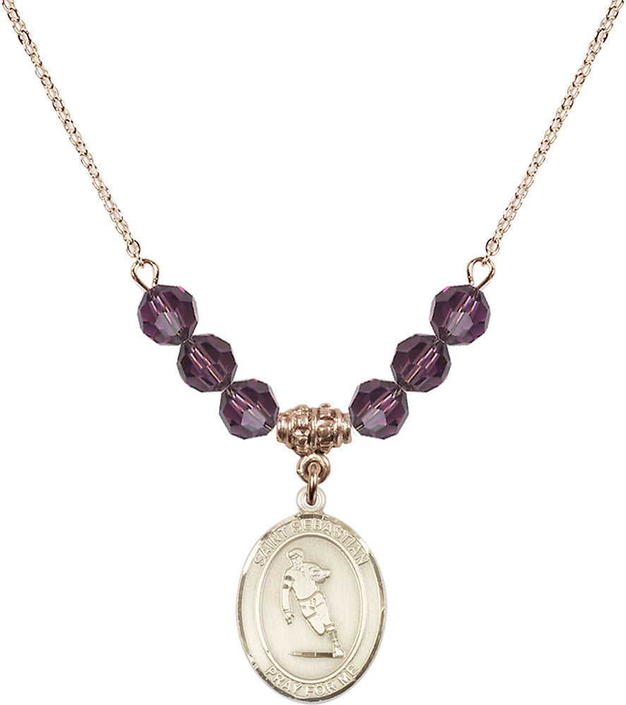 14kt Gold Filled Saint Sebastian / Rugby Birthstone Necklace with Amethyst Beads - 8187