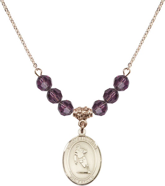 14kt Gold Filled Saint Sebastian / Rugby Birthstone Necklace with Amethyst Beads - 8187