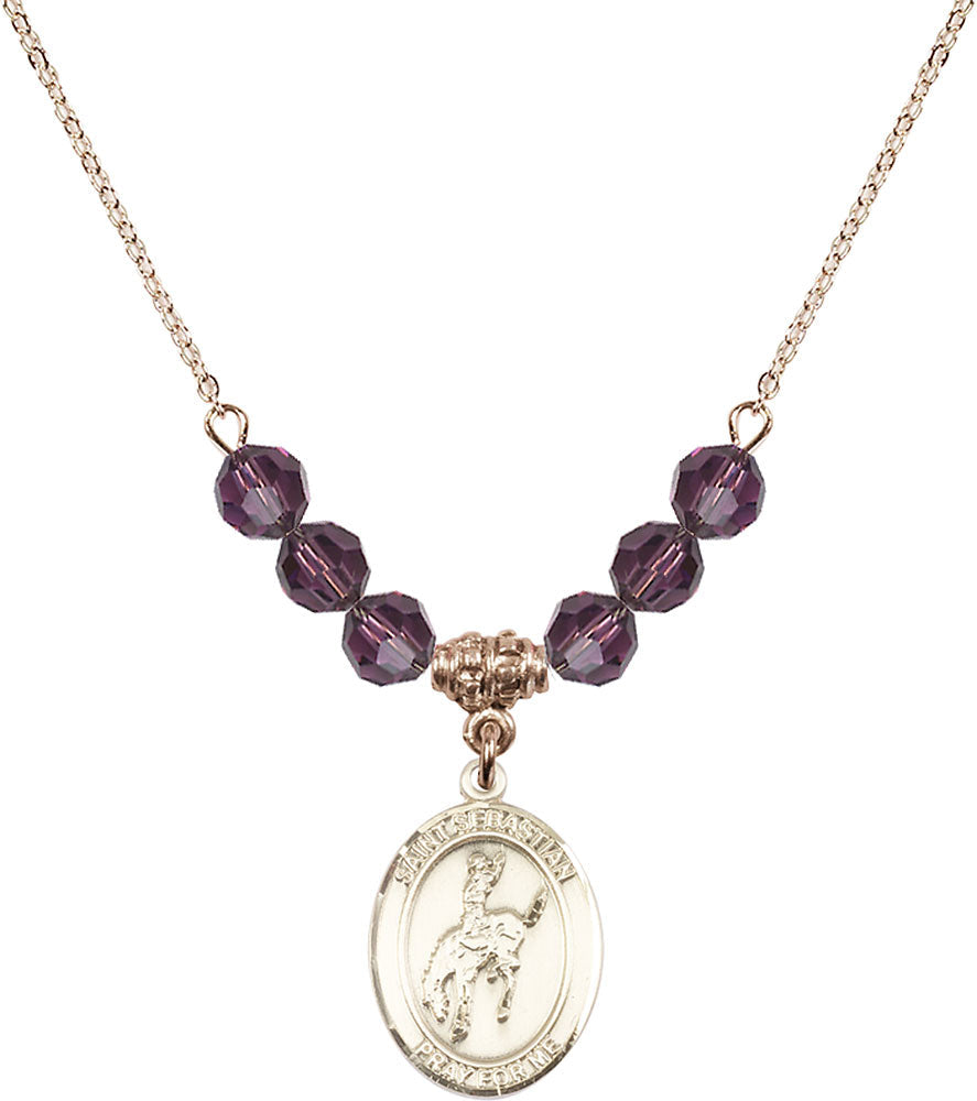 14kt Gold Filled Saint Sebastian / Rodeo Birthstone Necklace with Amethyst Beads - 8191