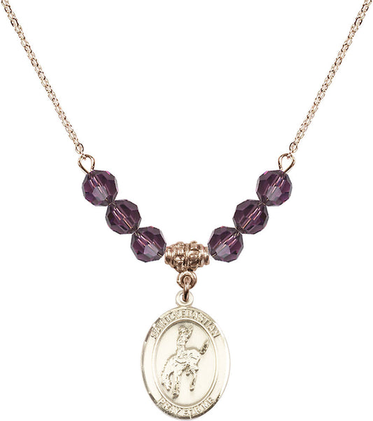 14kt Gold Filled Saint Sebastian / Rodeo Birthstone Necklace with Amethyst Beads - 8191