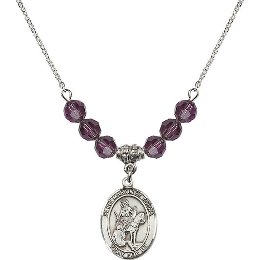 Sterling Silver Saint Martin of Tours Birthstone Necklace with Amethyst Beads - 8200
