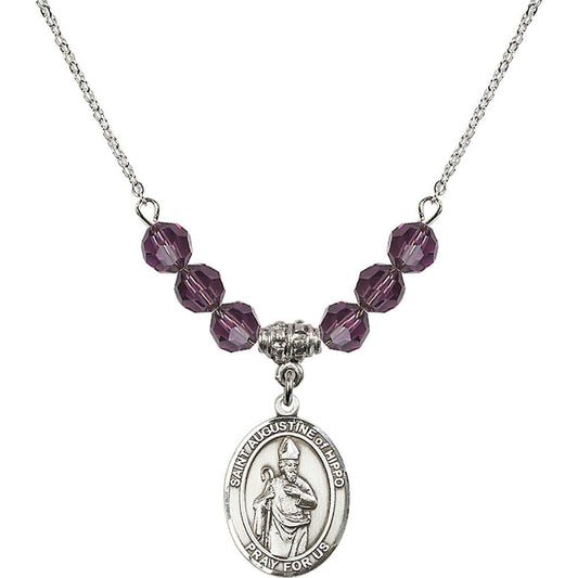 Sterling Silver Saint Augustine of Hippo Birthstone Necklace with Amethyst Beads - 8202